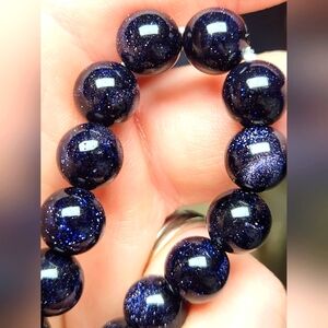 Sparkling Blue Sandstone 10mm Beaded Crystal Stretch Bracelet